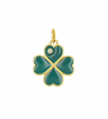 Emerald Enamel Clover Girls Pendant Jewelry Lucky 18K Gold Plated 925 Sterling Silver