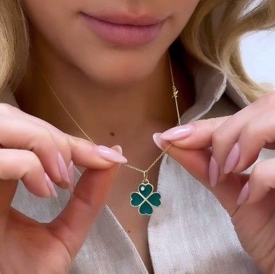 Emerald Enamel Clover Girls Pendant Jewelry Lucky 18K Gold Plated 925 Sterling Silver
