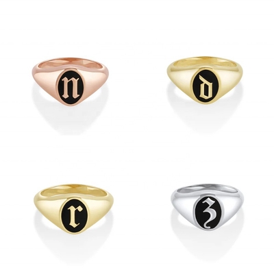 925 Sterling Silver 18K Gold Enamel Initial Signet Ring Third Party Appraisal Certificate