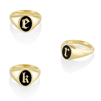 925 Sterling Silver 18K Gold Enamel Initial Signet Ring Third Party Appraisal Certificate