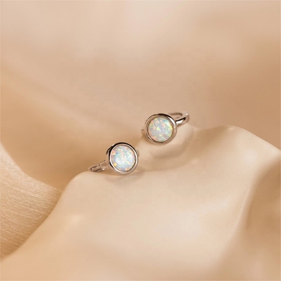 925 Sterling Silver 18K Gold Opal Signet Huggies Earrings For Women Fine Jewelry