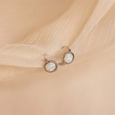 925 Sterling Silver 18K Gold Opal Signet Huggies Earrings For Women Fine Jewelry