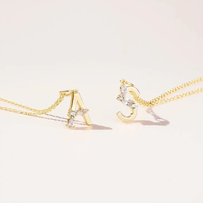 925 スターリング シルバー CZ レターペンダント シンプル 18K ゴールド コーティング ファッション ジュエリー