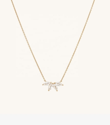925 シルバー 14K プレート ネックレス 18インチ マルキース トパズ ペンダント 白 CZ ダイヤモンド