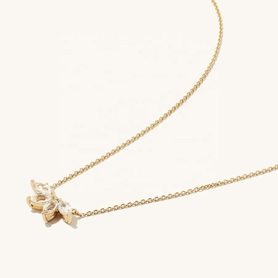 925 シルバー 14K プレート ネックレス 18インチ マルキース トパズ ペンダント 白 CZ ダイヤモンド