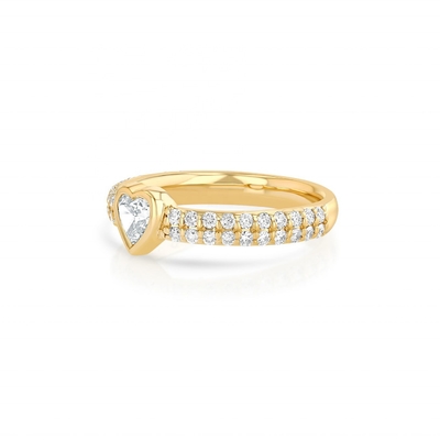 14K Gold Double Row Pave Diamond Heart-Shaped Engagement Ring Size 5-10 with AAA CZ Stone