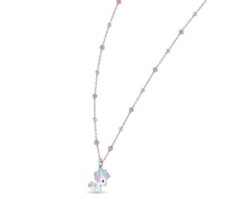 子供用エナメル ユニコーンペンダント ネックレス 925 ステルリング シルバー 白金