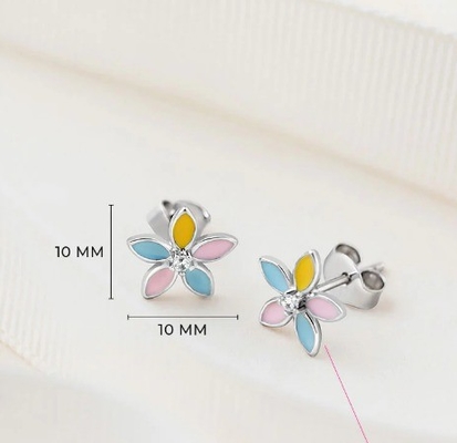 黄色のエナメル 多色花柄 イヤリング 925 ステルリング シルバー 花柄