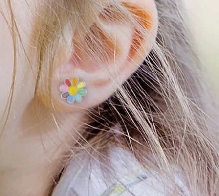 925 ステルリング シルバー エナメル 色とりどりの プリンセス デイティ フラワー スタッド イヤリング 女の子 プレゼント