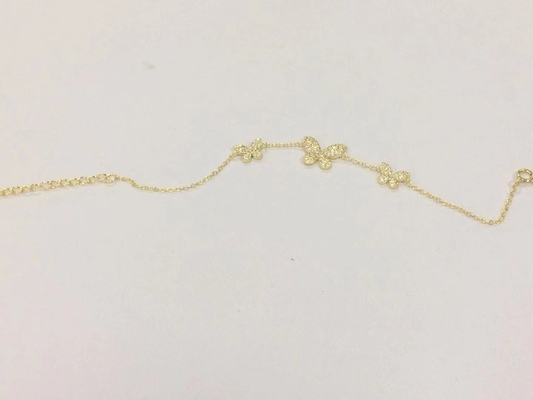 14K ゴールド トリプルバタフライチェーン ブレスレット クリア CZ シルバーチェーン ブレスレット 925