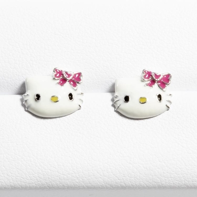 色彩のあるエナメル ヘロキティ イヤリング スタッド 黒い金と銀の塗装