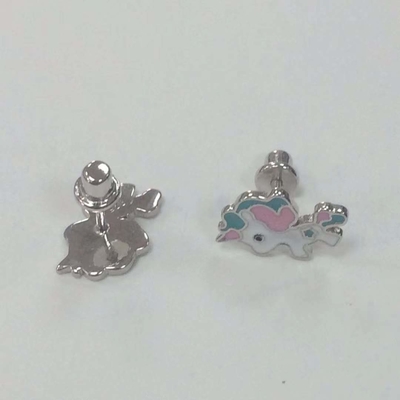 Wholesales White Enamel Unicorn Fantasy 925 Silver Earrings Girls' Enamel Colors White