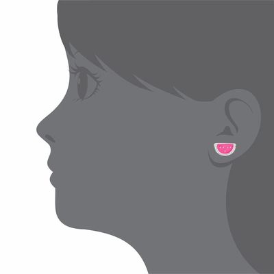 シルバーピンクと緑のエナメル水瓜 子供はプレゼントの機会のために耳飾りを回す