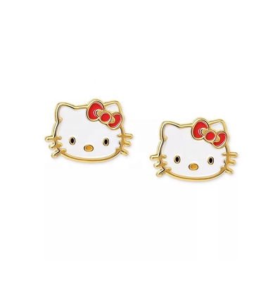 18K 金色 Hello Kitty エナメル型 女の子用 銀色 925