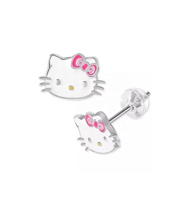 18K 金色 Hello Kitty エナメル型 女の子用 銀色 925