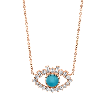 18K 金色 バゲット キュービックジルコーン 925 ステルリング シルバー 女の悪眼ネックレス