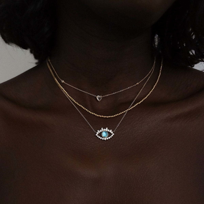18K 金色 バゲット キュービックジルコーン 925 ステルリング シルバー 女の悪眼ネックレス