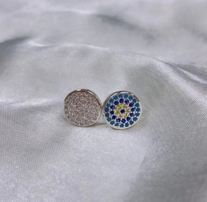 ZIRCON 円 18K 金色 手作り ミクロン パブ CZ 眼 トルコ デザイン スタッド イヤリング 925 スターリング シルバー