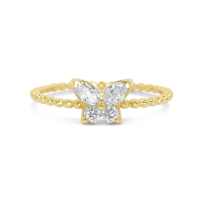 925 ステルリング シルバー 女性 指輪 手作り 18K ゴールドプレートボールとマーキーズバタフライ