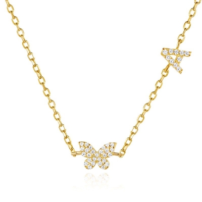 ネックレス ミニ 18K ゴールド ホワイト マイクロン パブ CZ バターフライ 925 ステルリング シルバー ペンダント