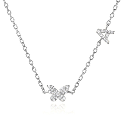 ネックレス ミニ 18K ゴールド ホワイト マイクロン パブ CZ バターフライ 925 ステルリング シルバー ペンダント