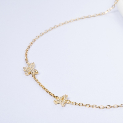 ネックレス ミニ 18K ゴールド ホワイト マイクロン パブ CZ バターフライ 925 ステルリング シルバー ペンダント