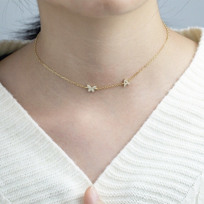 ネックレス ミニ 18K ゴールド ホワイト マイクロン パブ CZ バターフライ 925 ステルリング シルバー ペンダント