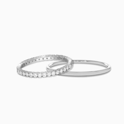 18K 金色 スタッキング 結婚式 エターニティバンド 女性の指輪 925 スターリング シルバーセット