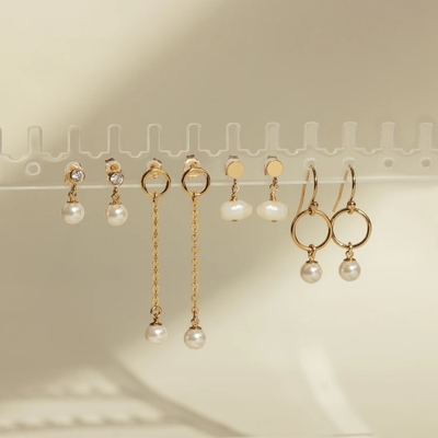 ベーゼルセット CZ スタッド イヤリング ホワイトパール 925 スターリング シルバー ドロップ イヤリング