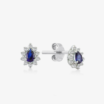 婚約用の18K 金属ペアサファイアとホワイト立方体ジルコンのイヤリング