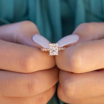 ヴィンテージ 手作り 18K ゴールド バゲット 切断石 婚約指輪 女性用ヴィンテージスタイル