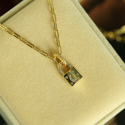18K ゴールド ネックレス ペンダント パブ ホワイト CZ リンク チェーン ネックレス 婚約