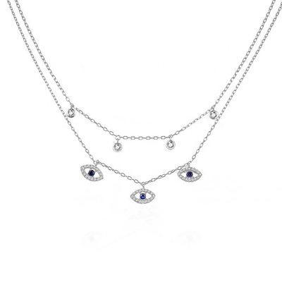 ダブルレイヤ イバイアイ ベーゼルセット ダイヤモンド ネックレス 女性 ベーゼルセット ペンダント