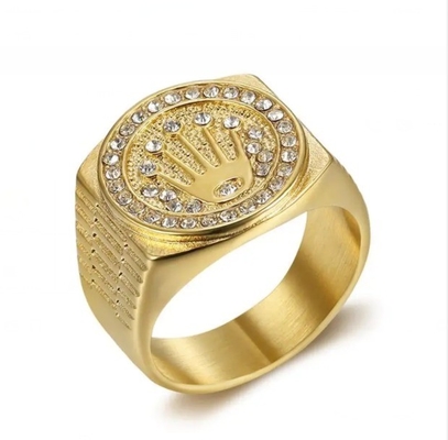 クラウン 18K 金色 リング 方形 ユニセックス 手 白 クリスタル カップル リング