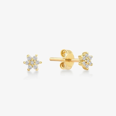 925 スターリング シルバー 手造り 18K ゴールド シンプル ホワイト CZ フローラ マグネット イヤリング