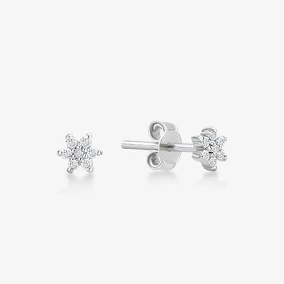 925 スターリング シルバー 手造り 18K ゴールド シンプル ホワイト CZ フローラ マグネット イヤリング