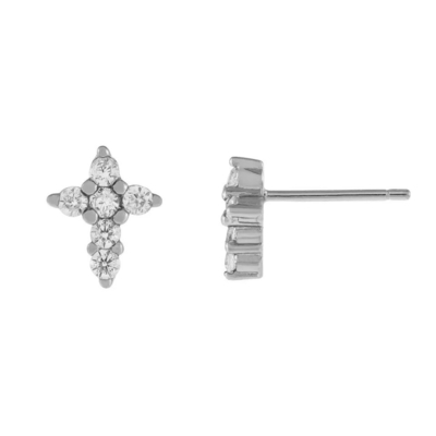 18K 金色 女の子用 925 スターリング シルバーのミクロン パブ クロス スタッド イヤリング