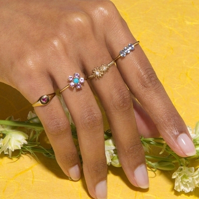 ファッション ゴールド 925 スターリング シルバー デイジー CZ リング 女性 エレガンス アクセサリー