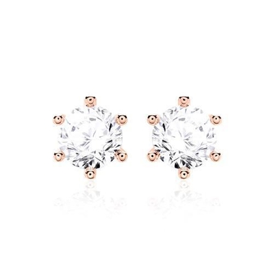シックスクラウ ホワイト CZ スタッド イヤリング 925 スターリング シルバー 18K キュービック ジルコニア スタッド イヤリング