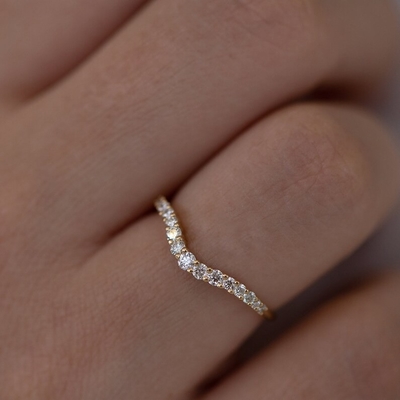 925 スターリング シルバー カーブ ダイヤモンド CZ 婚約指輪 スタック 結婚指輪