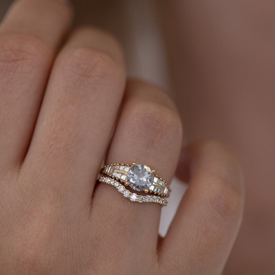 925 スターリング シルバー カーブ ダイヤモンド CZ 婚約指輪 スタック 結婚指輪