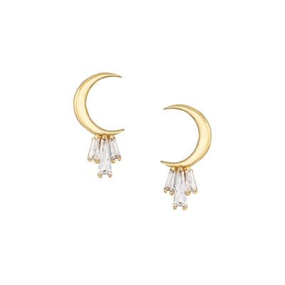 18K ゴールド 925 ステルリング シルバー バゲット 女性用 月のスタッド イヤリング AAA CZ ストーン