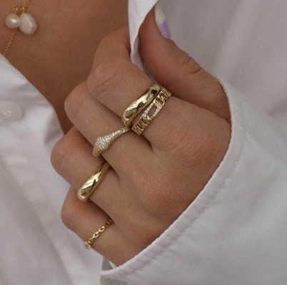 US5-US10 925 スターリング シルバー 積み立てられる指輪 18K ゴールドプレート