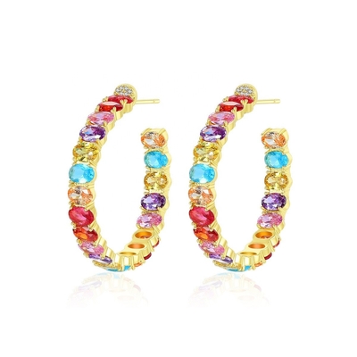 カラフルなブラジル 18K ゴールドフープ イヤリング オバルカット 青銅 イヤリング フープ