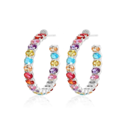 カラフルなブラジル 18K ゴールドフープ イヤリング オバルカット 青銅 イヤリング フープ