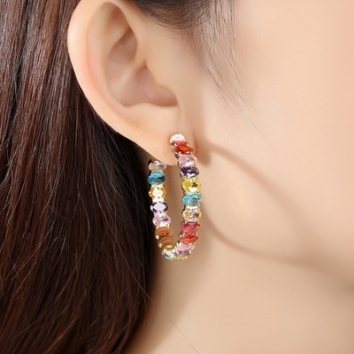 カラフルなブラジル 18K ゴールドフープ イヤリング オバルカット 青銅 イヤリング フープ
