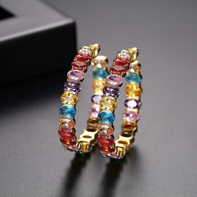 カラフルなブラジル 18K ゴールドフープ イヤリング オバルカット 青銅 イヤリング フープ