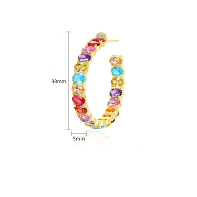 カラフルなブラジル 18K ゴールドフープ イヤリング オバルカット 青銅 イヤリング フープ