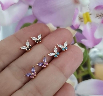 18K ゴールド マルキースカット ターコイズ CZ 925 ステルリング シルバー 女性用 蝶の耳飾り