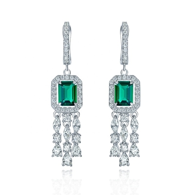 本物のスターリングシルバー 925 グリーン バゲット CZ ダイヤモンド ロングフープ イヤリング ユニセックスウェア
